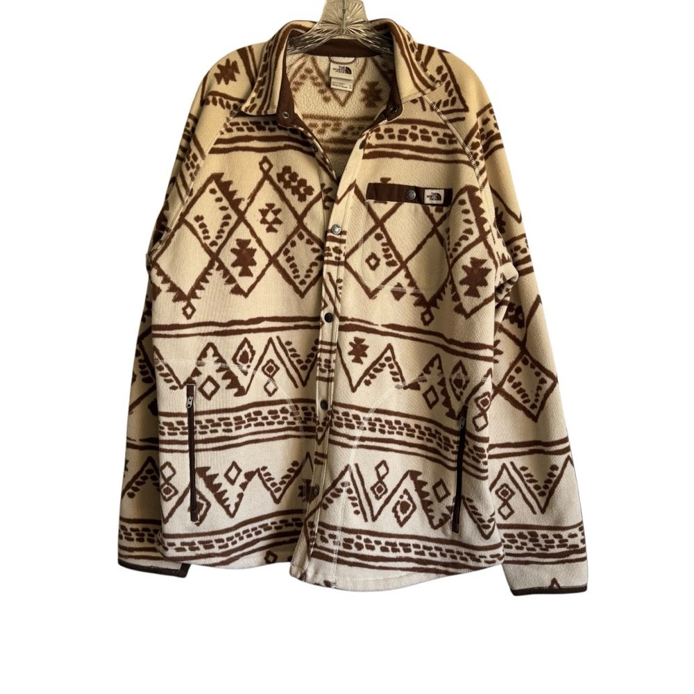 The North Face Gordon Lyons Shacket Jacket Geo Print Cream Brown Mens Size XL
